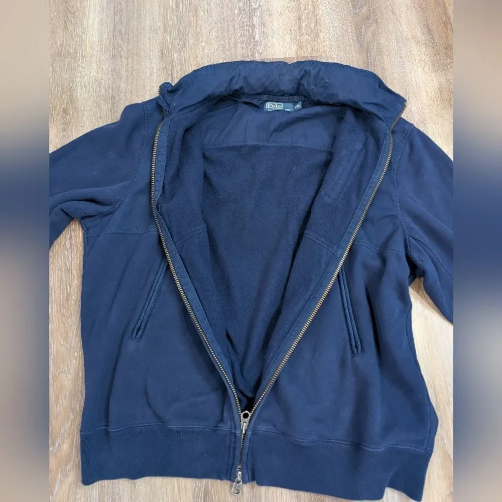 Polo Ralph Lauren Navy Hybrid Fleece Jersey Nylon Hooded Red Pony Jacket Sz XXL